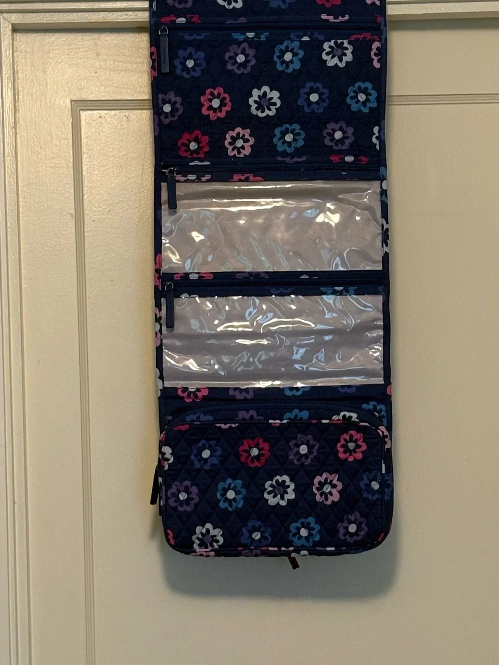 Vera Bradley Navy Floral Hanging Jewelry Organizer with Pink & Blue Flowers